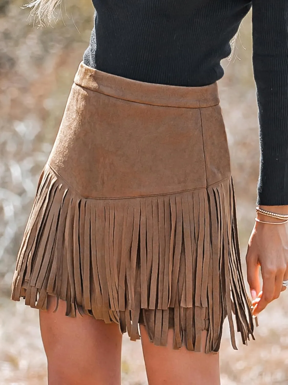 CUPSHE Women Skirts Terra Cotta High Waist Fringe Mini Skirt Short Skirts