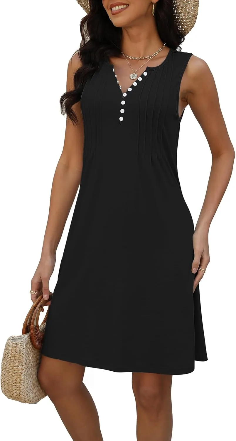 Disamer Beach Dresses for Women 2025 Vacation Swim Cover up V-Neck Summer Dress Button Down Sleeveless Boho Floral Sundress