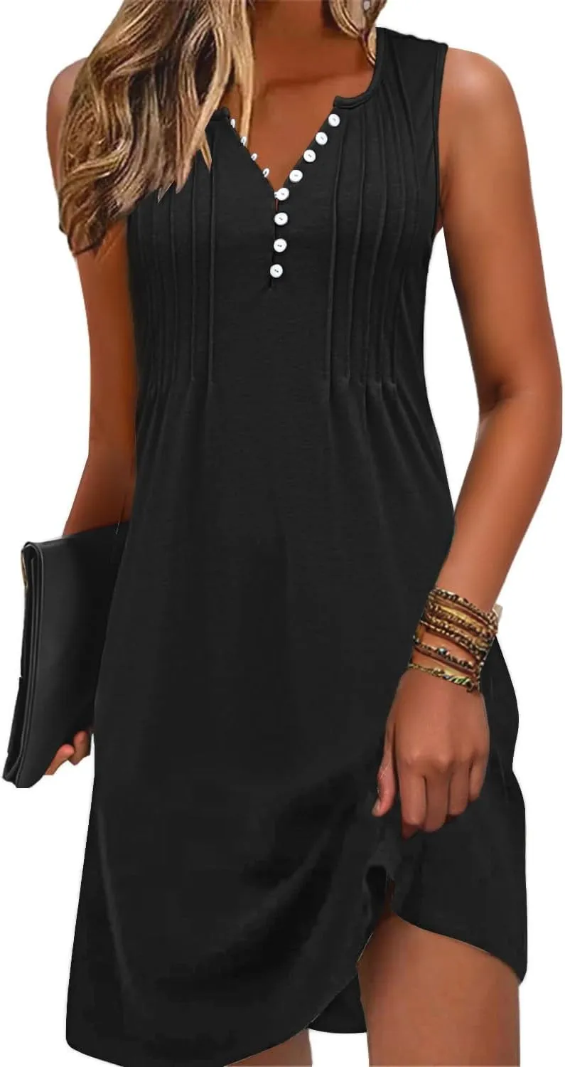 Disamer Beach Dresses for Women 2025 Vacation Swim Cover up V-Neck Summer Dress Button Down Sleeveless Boho Floral Sundress