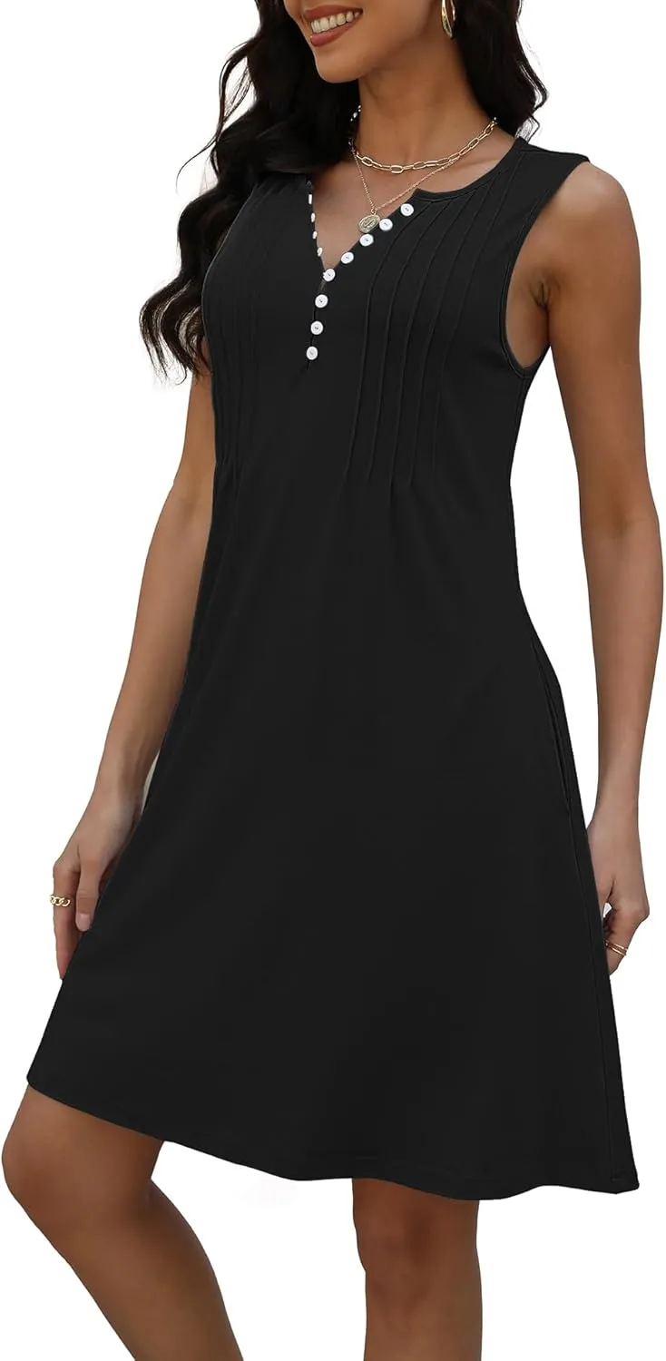 Disamer Beach Dresses for Women 2025 Vacation Swim Cover up V-Neck Summer Dress Button Down Sleeveless Boho Floral Sundress