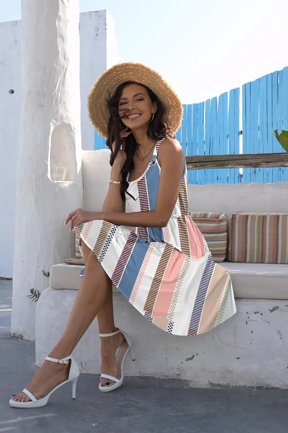 Disamer Summer Dresses for Women 2025 Sundresses Vacation Sleeveless Beach Swimsuit Cover Ups Spring Outfits Casual Sun Dress