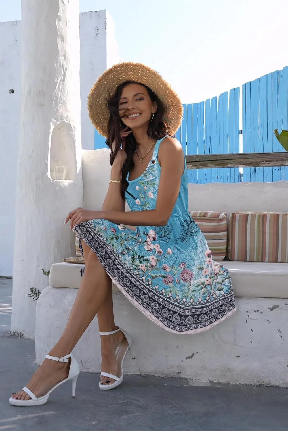 Disamer Summer Dresses for Women 2025 Sundresses Vacation Sleeveless Beach Swimsuit Cover Ups Spring Outfits Casual Sun Dress