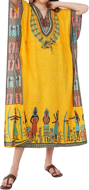 Divine threads Women African Print Kimono Cover Up V Neck Batwing Sleeve Plus Size Beach Kaftan Dresses Brown