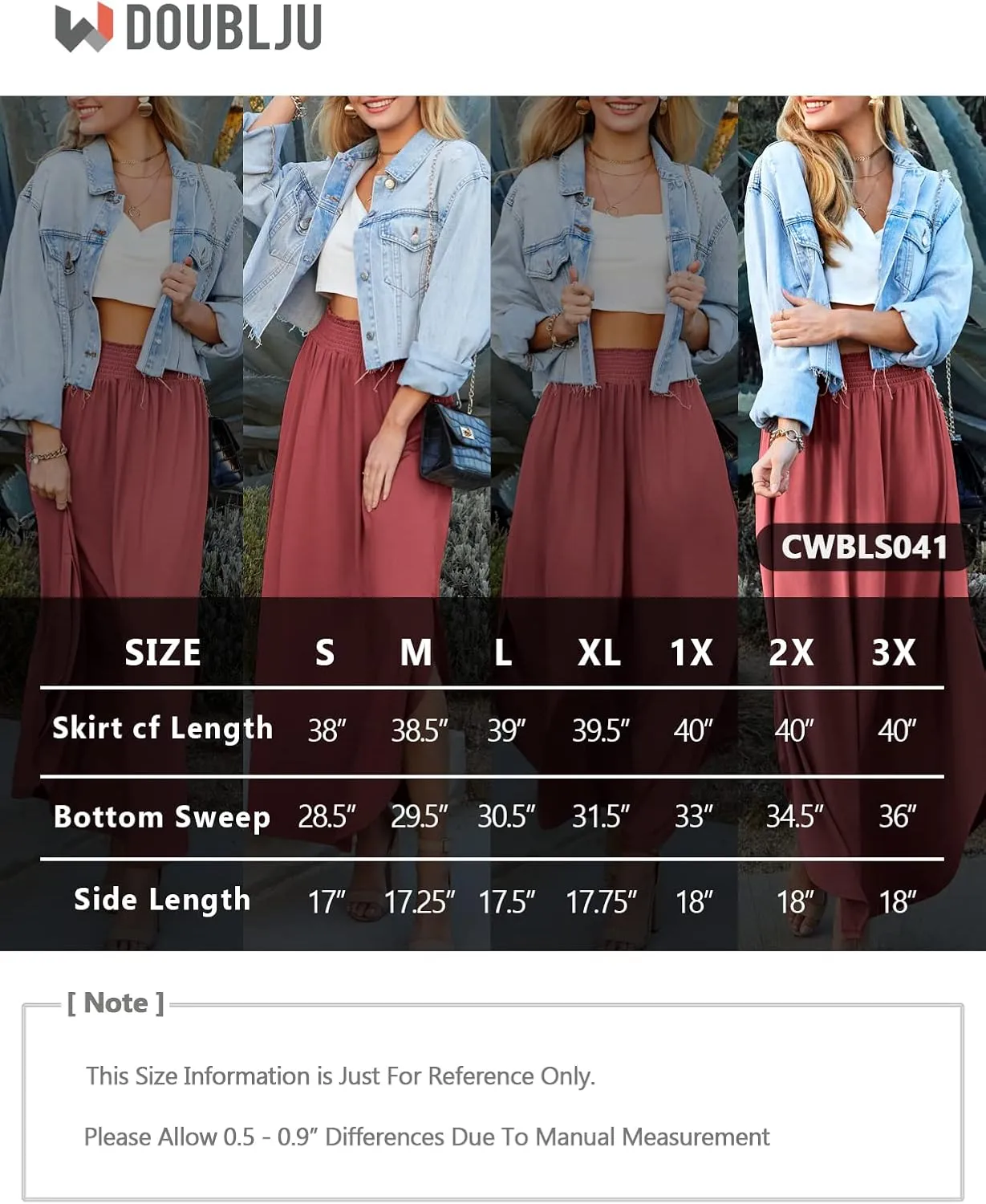 DOUBLJU Casual High Waisted Maxi Skirts Elastic Waist Band Ankle Length Trendy Summer Long Skirt for Womens with Plus Size