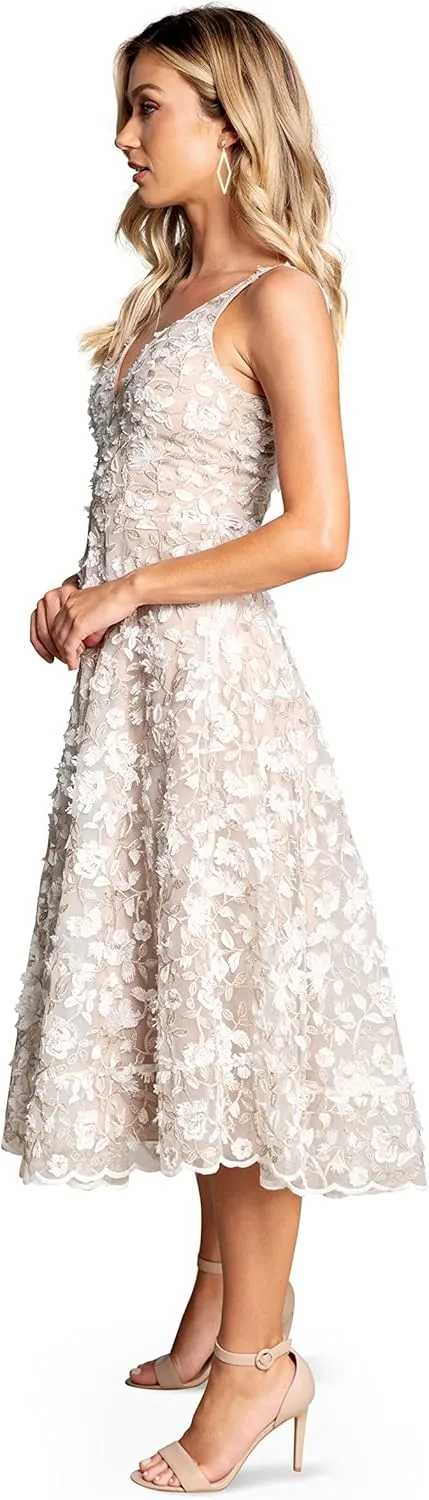 Dress the Population Women's Elisa Sleeveless Plunge Neckline Fit and Flare Midi Dress