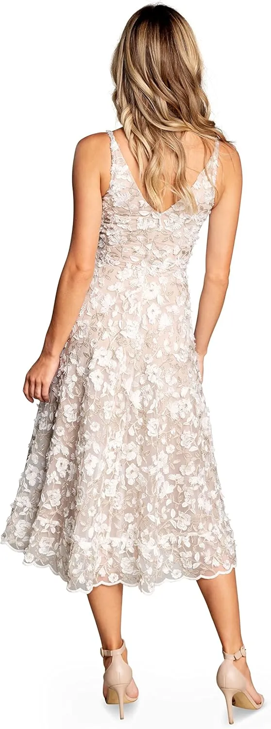 Dress the Population Women's Elisa Sleeveless Plunge Neckline Fit and Flare Midi Dress