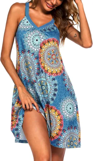 Ekouaer Womens Nightgown Sleeveless Sleepwear V Neck Racerback Sleep Dress