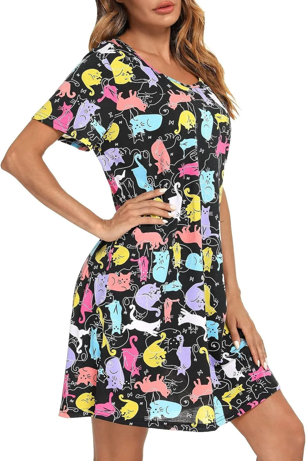 ENJOYNIGHT Nightgown for Women Cotton Short Sleeve Nightshirts Casual Print Sleepwear