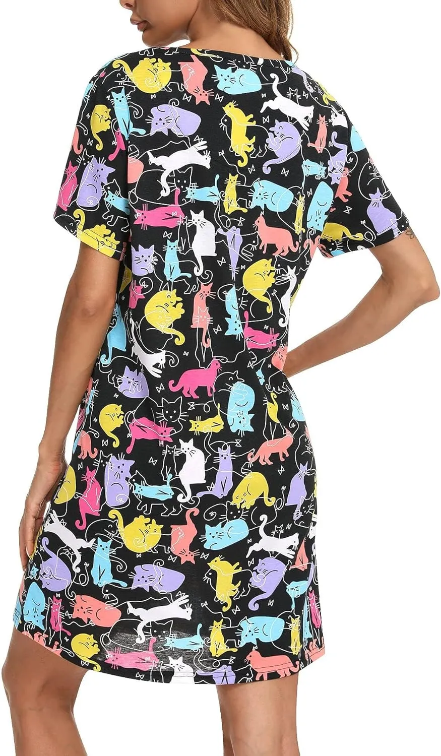 ENJOYNIGHT Nightgown for Women Cotton Short Sleeve Nightshirts Casual Print Sleepwear