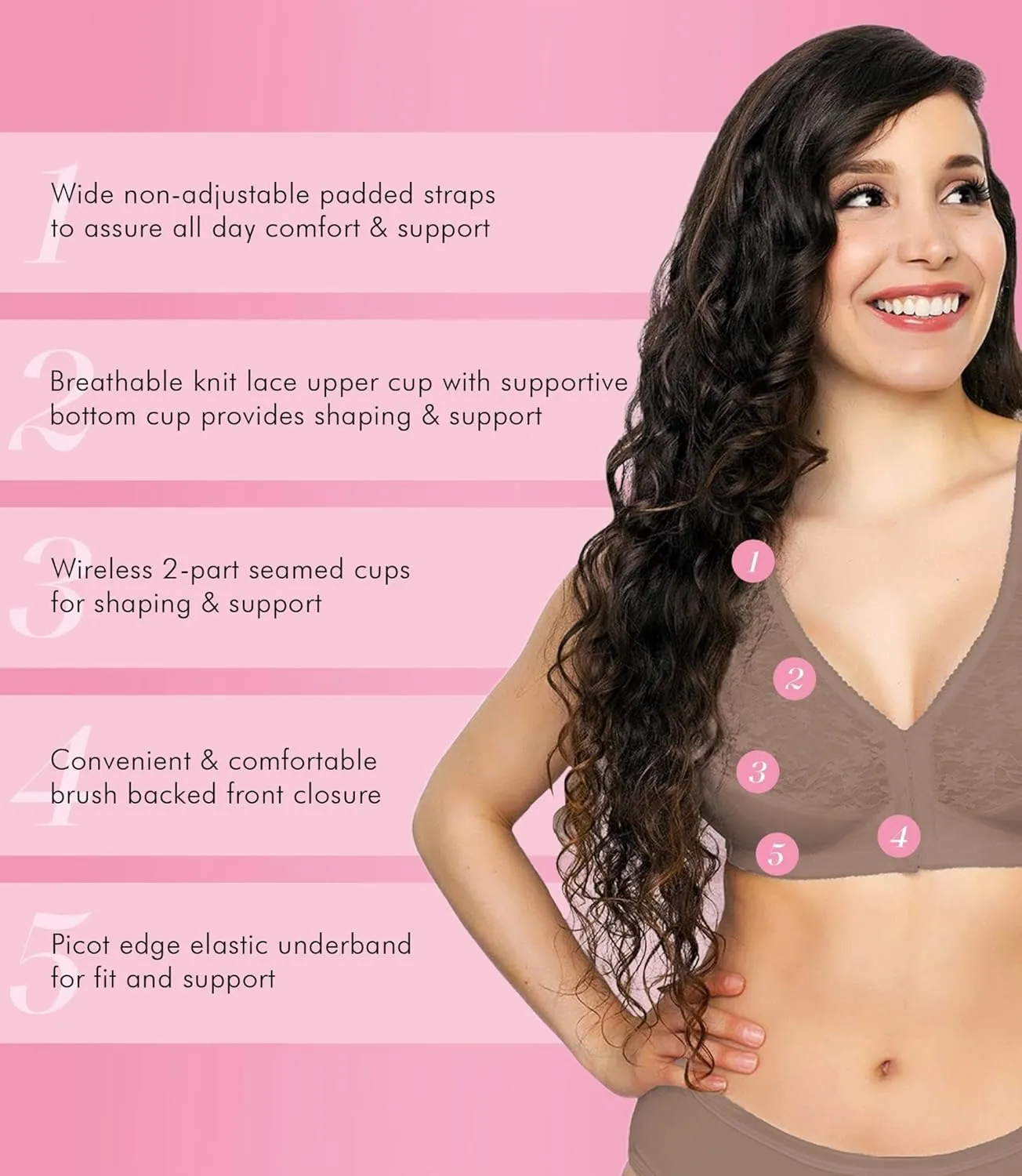 Exquisite Form 5100565 FULLY Lace Wireless Back & Posture Support Bra with Front Closure