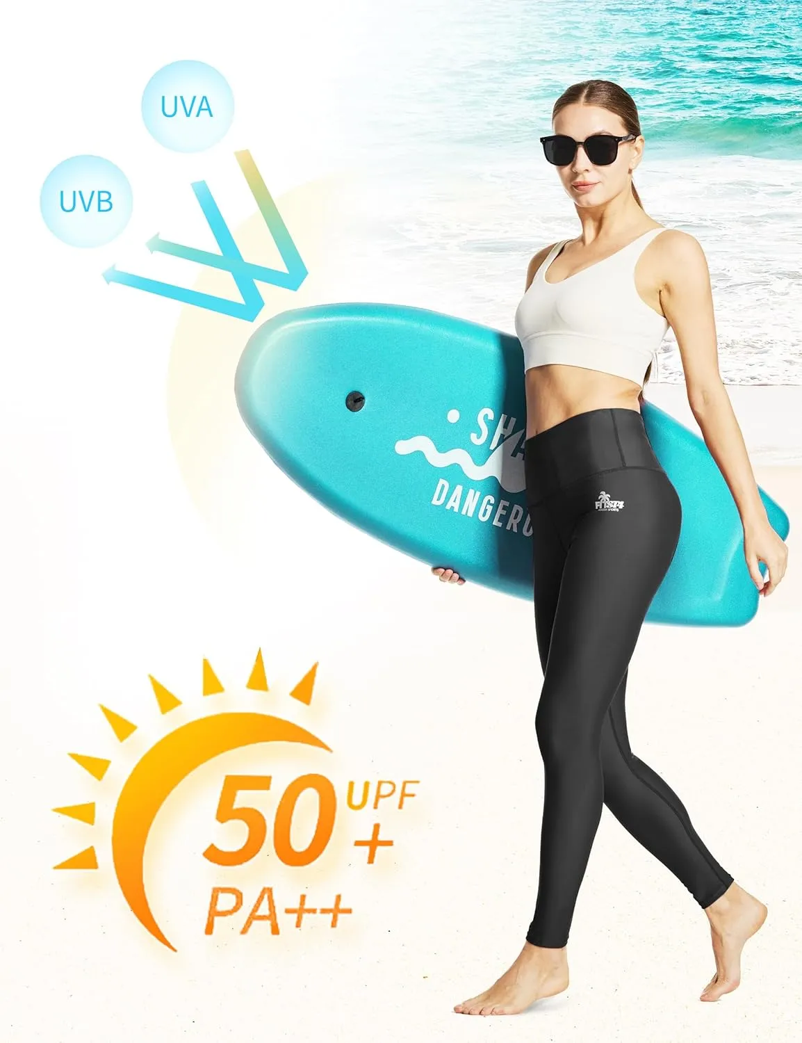 FitsT4 Sports Women's Swimming Leggings UPF 50  High Waisted with Pockets Swim Pants