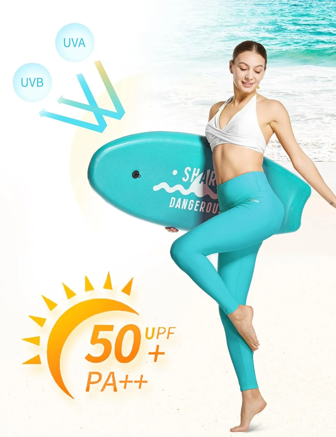 FitsT4 Sports Women's Swimming Leggings UPF 50  High Waisted with Pockets Swim Pants