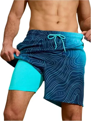 Floerns Men's Beach Swim Trunks with Compression Liner 7 Inch Quick Dry Swim Board Shorts Swimwear Bathing Suits Swimsuit
