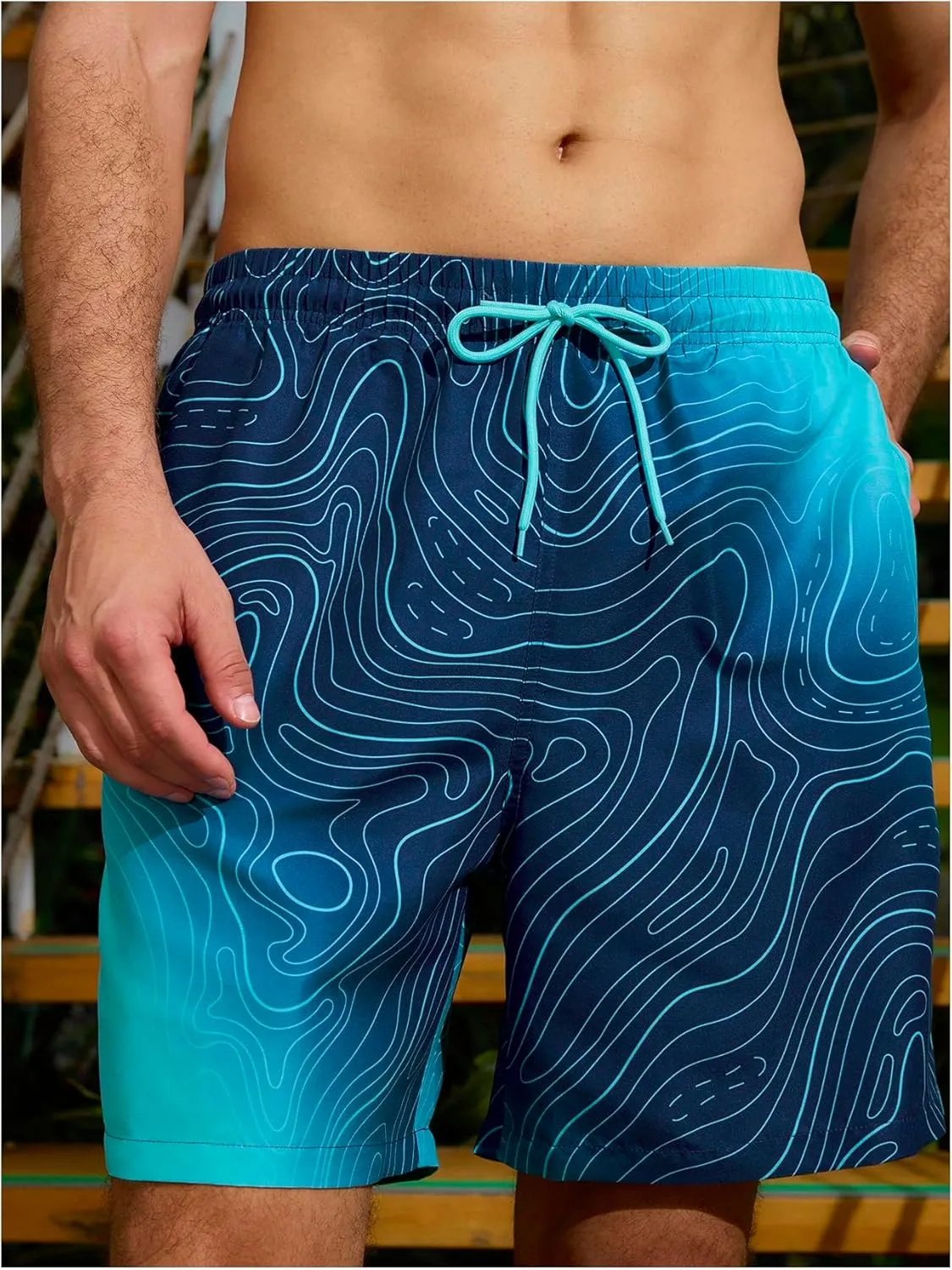 Floerns Men's Beach Swim Trunks with Compression Liner 7 Inch Quick Dry Swim Board Shorts Swimwear Bathing Suits Swimsuit