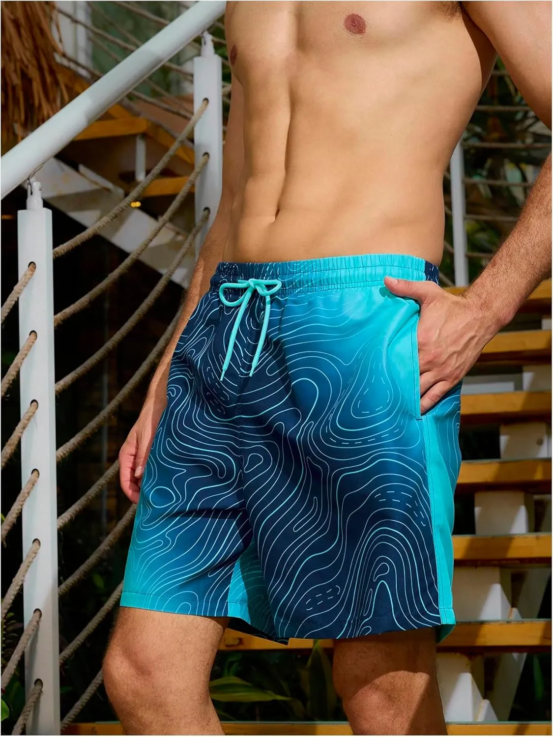 Floerns Men's Beach Swim Trunks with Compression Liner 7 Inch Quick Dry Swim Board Shorts Swimwear Bathing Suits Swimsuit