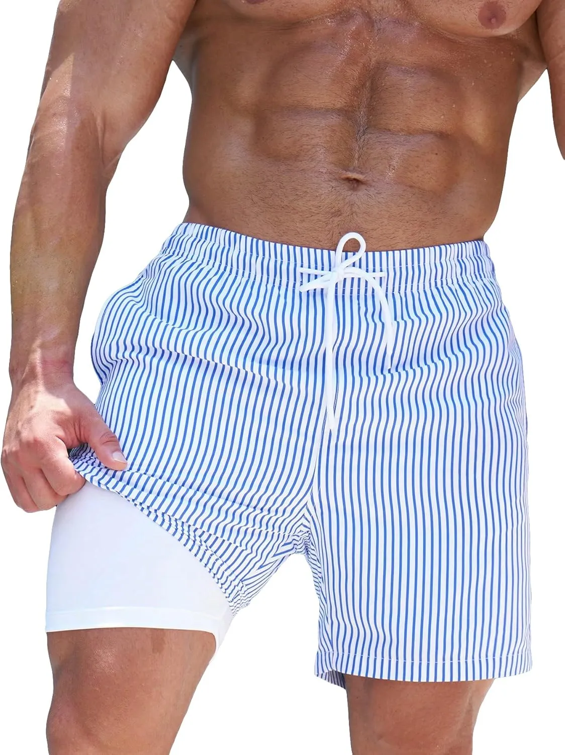 Floerns Men's Beach Swim Trunks with Compression Liner 7 Inch Quick Dry Swim Board Shorts Swimwear Bathing Suits Swimsuit