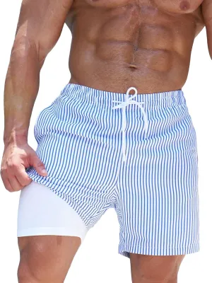 Floerns Men's Beach Swim Trunks with Compression Liner 7 Inch Quick Dry Swim Board Shorts Swimwear Bathing Suits Swimsuit