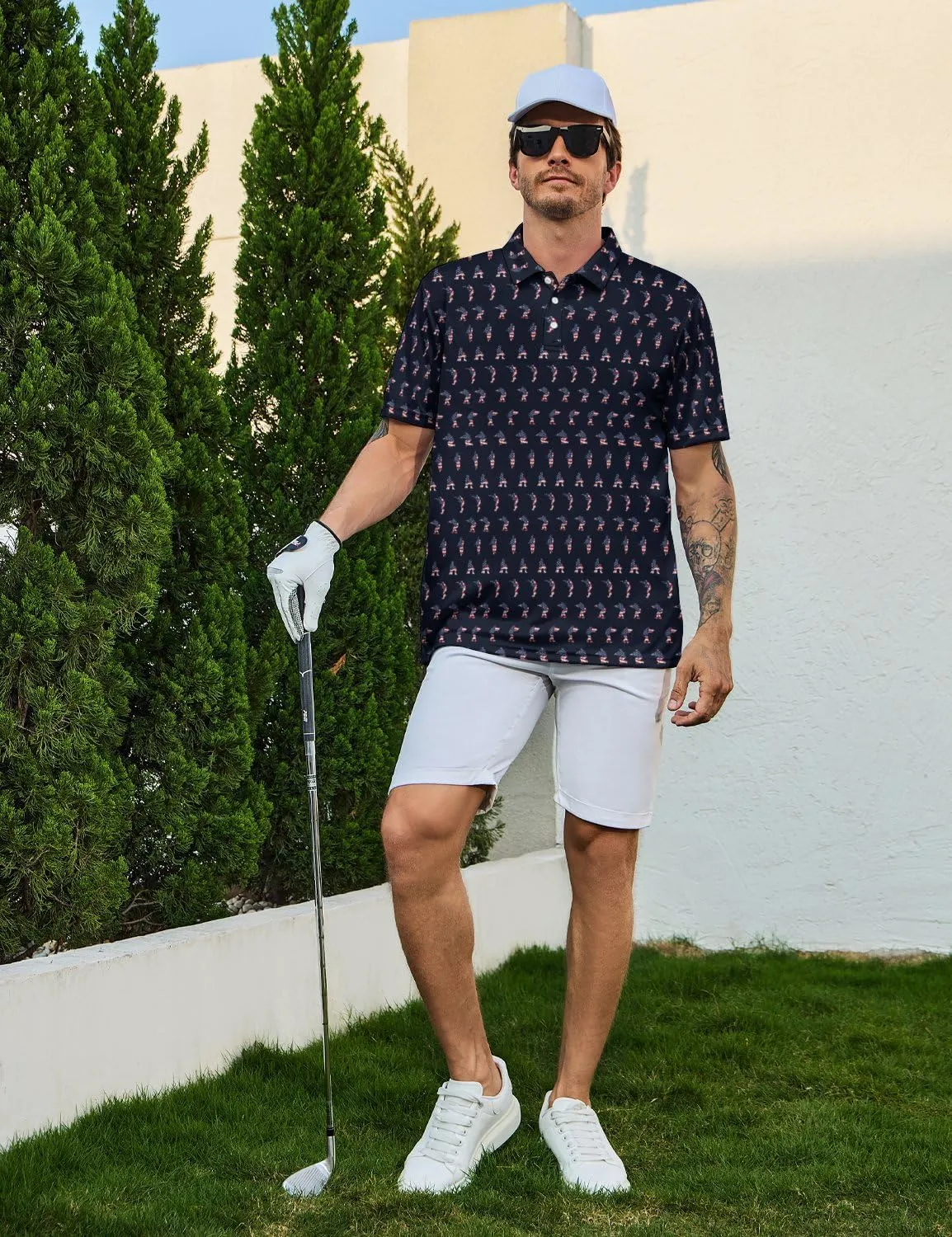 Funny Polo Shirt for Men Fashion Print Short Sleeve Golf Polos Shirts Quick Dry Performance Summer Shirt Golf Outfits