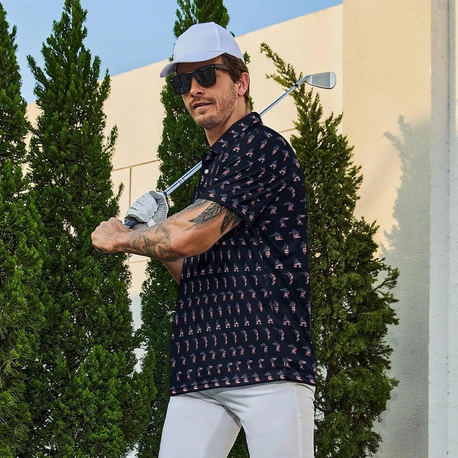 Funny Polo Shirt for Men Fashion Print Short Sleeve Golf Polos Shirts Quick Dry Performance Summer Shirt Golf Outfits