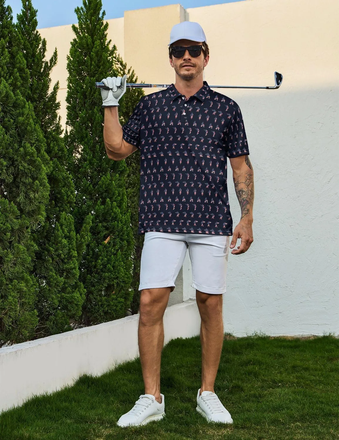 Funny Polo Shirt for Men Fashion Print Short Sleeve Golf Polos Shirts Quick Dry Performance Summer Shirt Golf Outfits