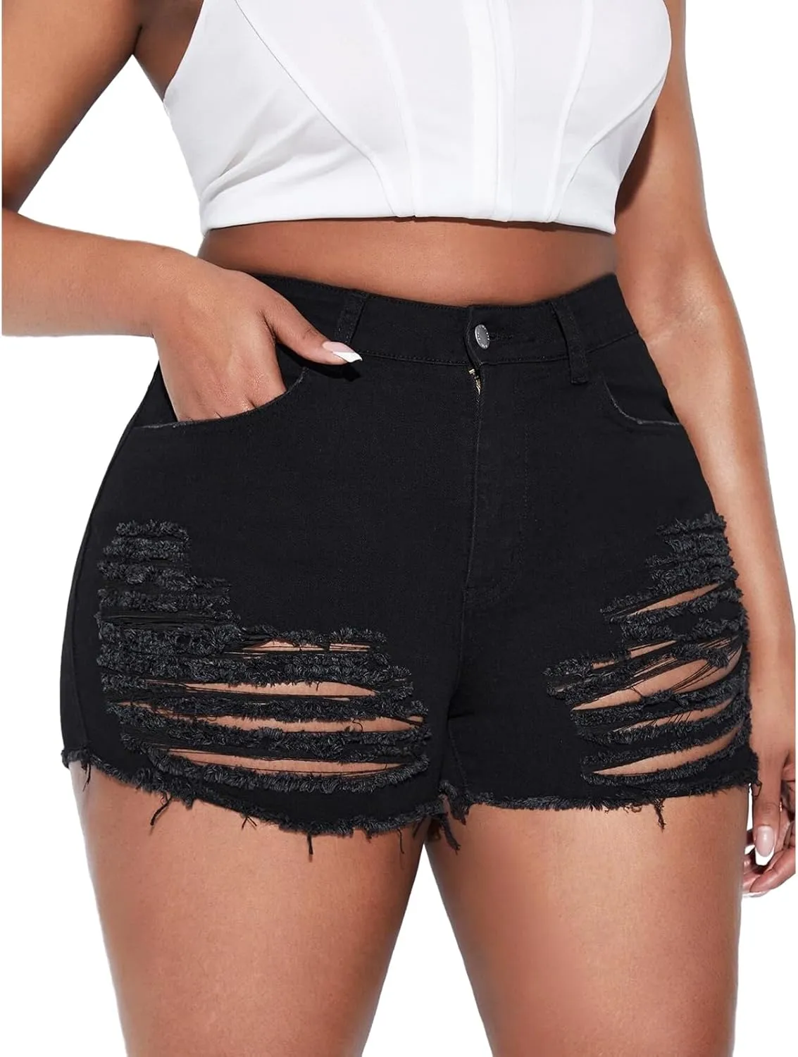GAGELE Plus Size Denim Shorts Women High Waisted Stretch Summer Jean Shorts