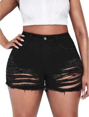 GAGELE Plus Size Denim Shorts Women High Waisted Stretch Summer Jean Shorts
