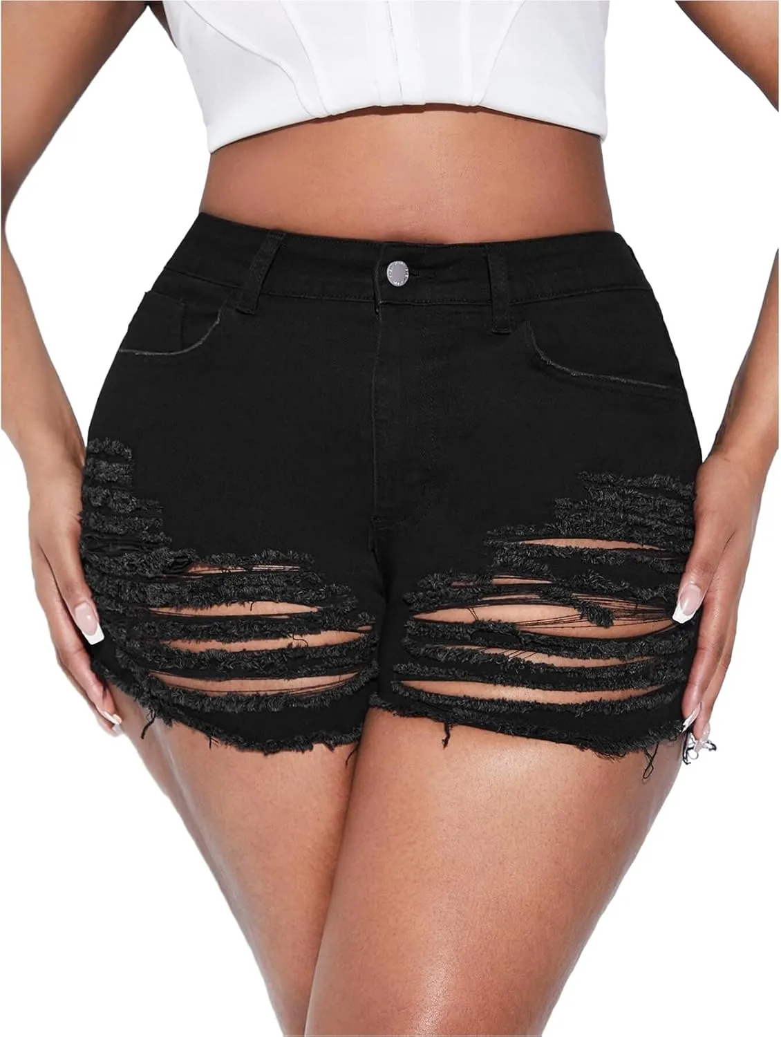GAGELE Plus Size Denim Shorts Women High Waisted Stretch Summer Jean Shorts