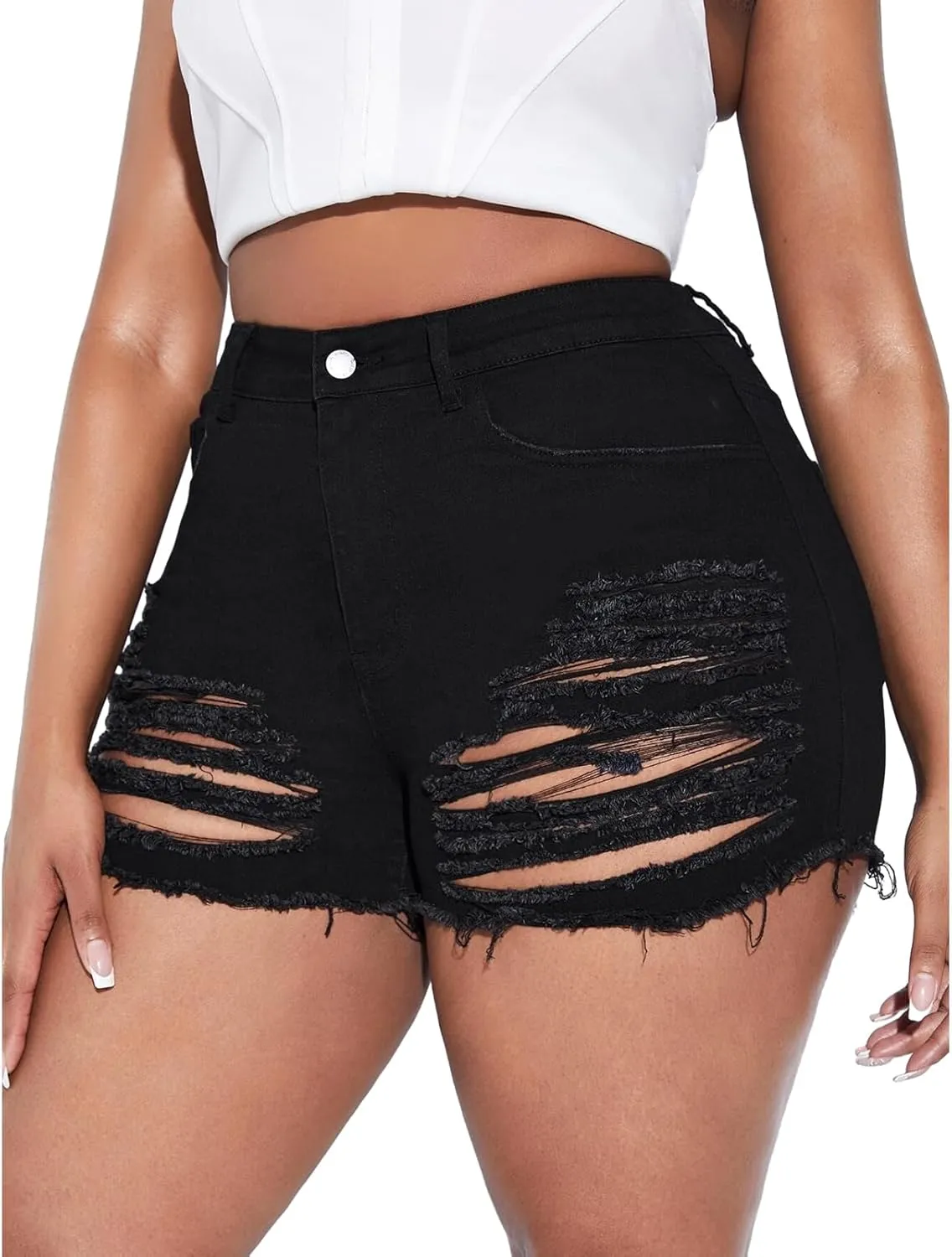 GAGELE Plus Size Denim Shorts Women High Waisted Stretch Summer Jean Shorts