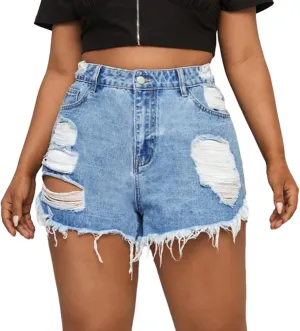 GAGELE Plus Size Denim Shorts Women High Waisted Stretch Summer Jean Shorts