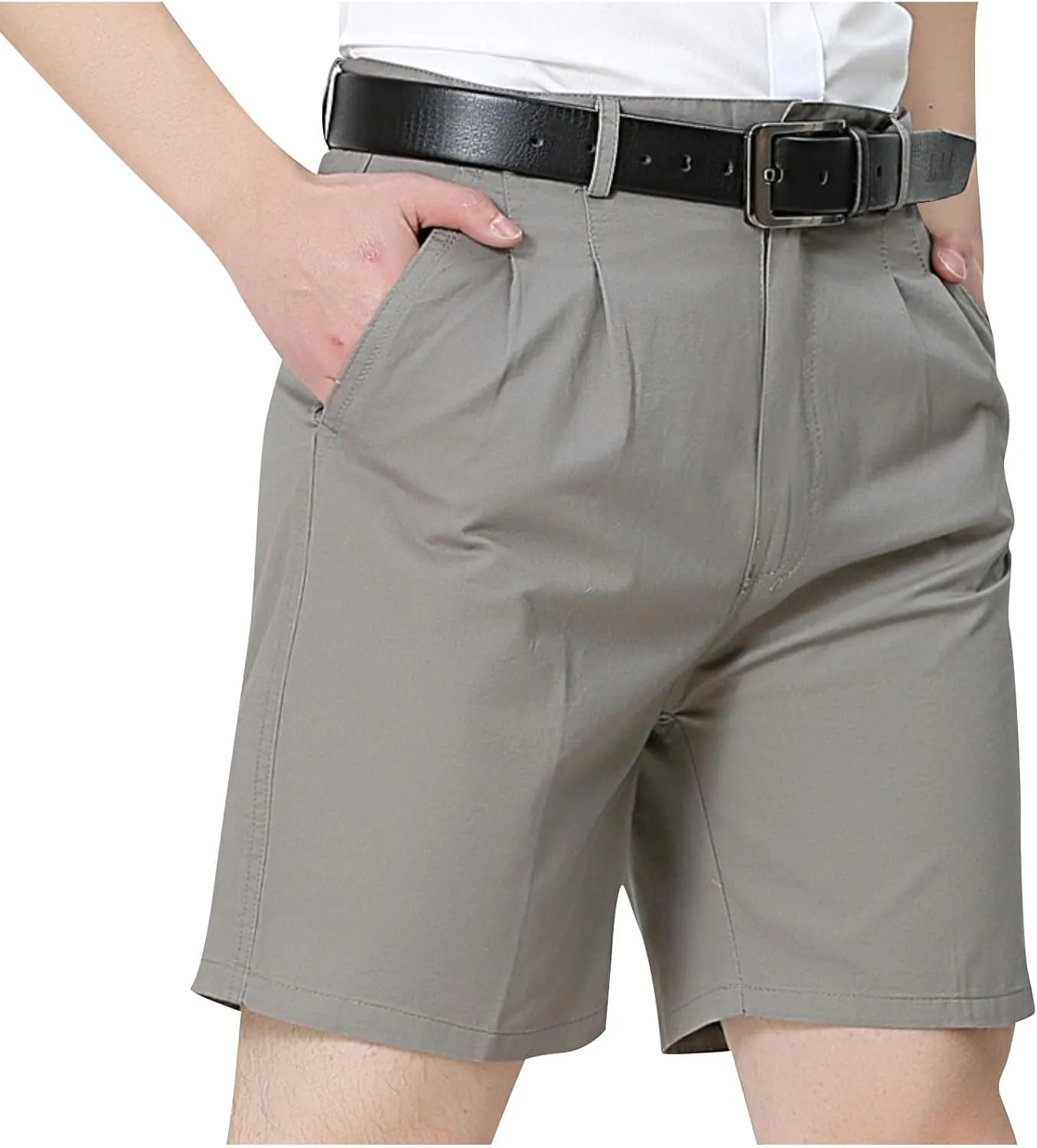 Golf Chino Shorts for Men Pleated Front Work Loose-Fit Solid Dress Shorts Lightweight Cotton Classic Short Pants