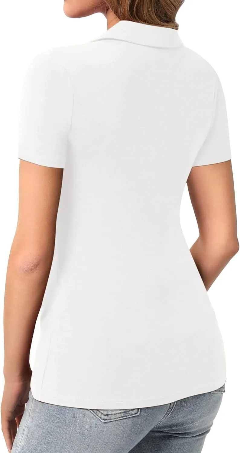 HERLOLLYCHIPS Womens Long Sleeve Short Sleeve Collared Polo Tops V Neck Button Down Fitted Shirts