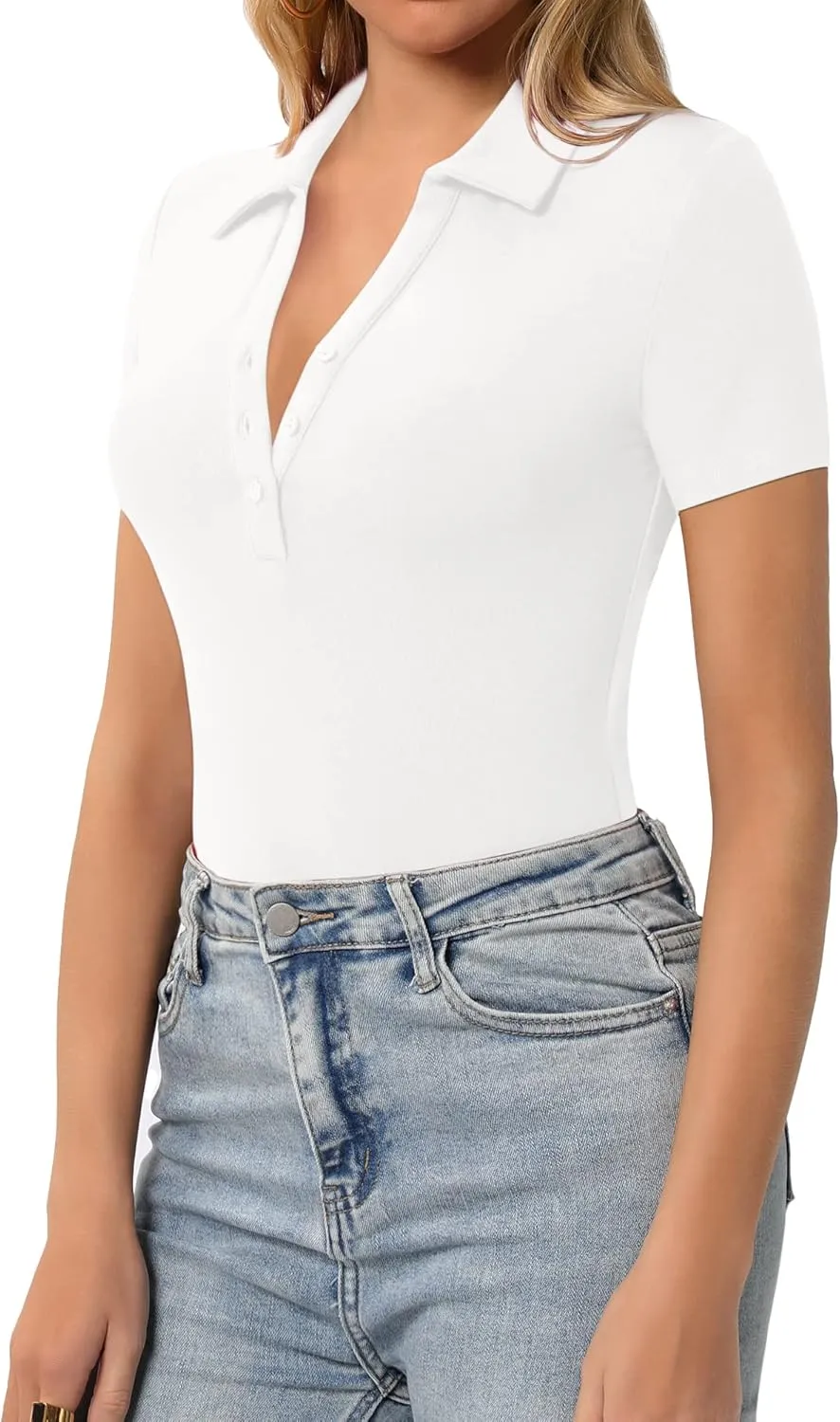 HERLOLLYCHIPS Womens Long Sleeve Short Sleeve Collared Polo Tops V Neck Button Down Fitted Shirts