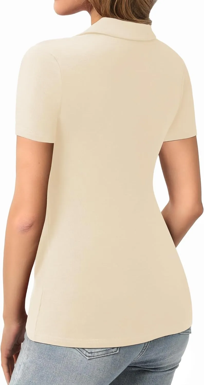 HERLOLLYCHIPS Womens Long Sleeve Short Sleeve Collared Polo Tops V Neck Button Down Fitted Shirts