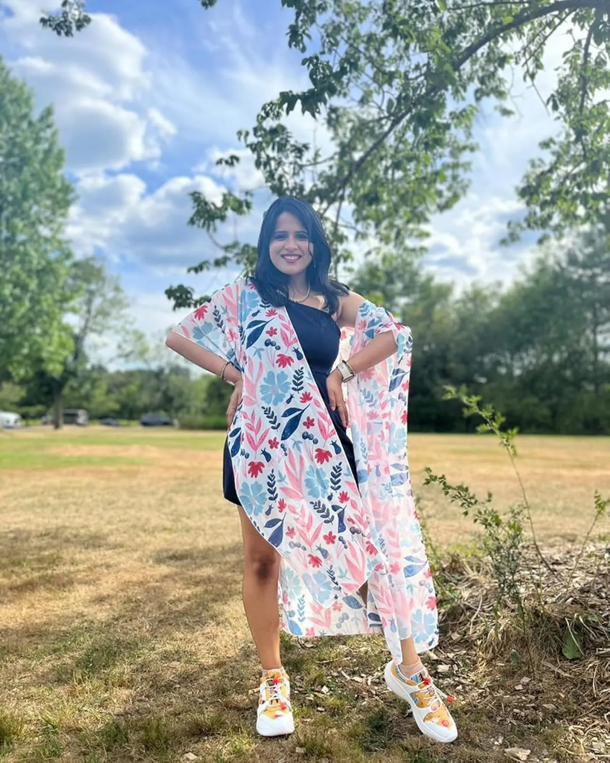 Hibluco Women's Summer Chiffon Floral Kimono Cardigan Long Swimwear Cover Ups