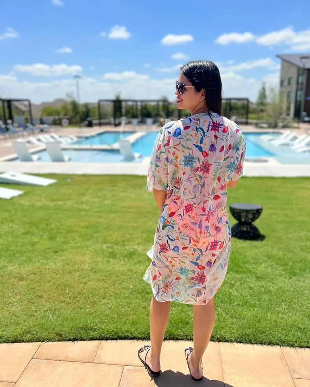 Hibluco Women's Summer Chiffon Floral Kimono Cardigan Long Swimwear Cover Ups