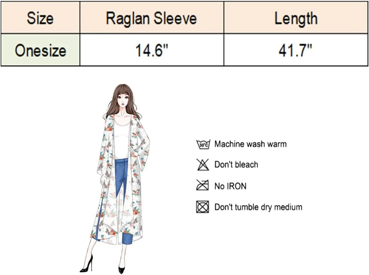 Hibluco Women's Summer Chiffon Floral Kimono Cardigan Long Swimwear Cover Ups