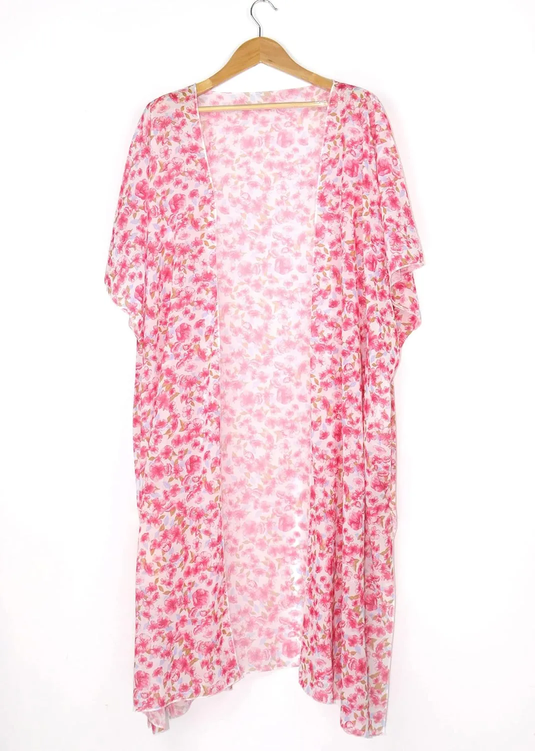 Hibluco Women's Summer Chiffon Floral Kimono Cardigan Long Swimwear Cover Ups