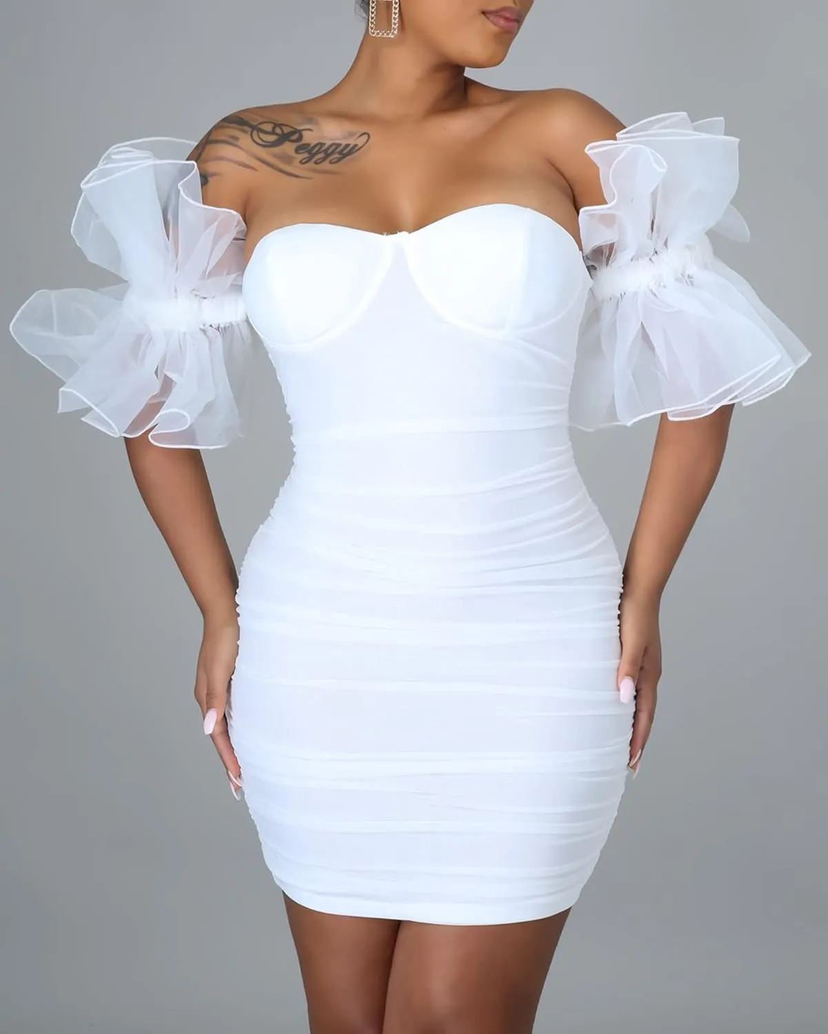 hibshaby Women Sexy Bodycon Dress Puff Sleeve Cocktail Evening Party Elegant Mini Dresses