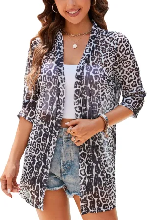 iClosam Women Casual 3/4 Sleeve Sheer Open Front Cardigan Sweater Kimono