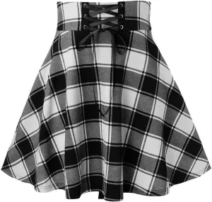 IDEALSANXUN Gothic Plaid Mini Skirts for Women Short High Waist Plaid Skirts