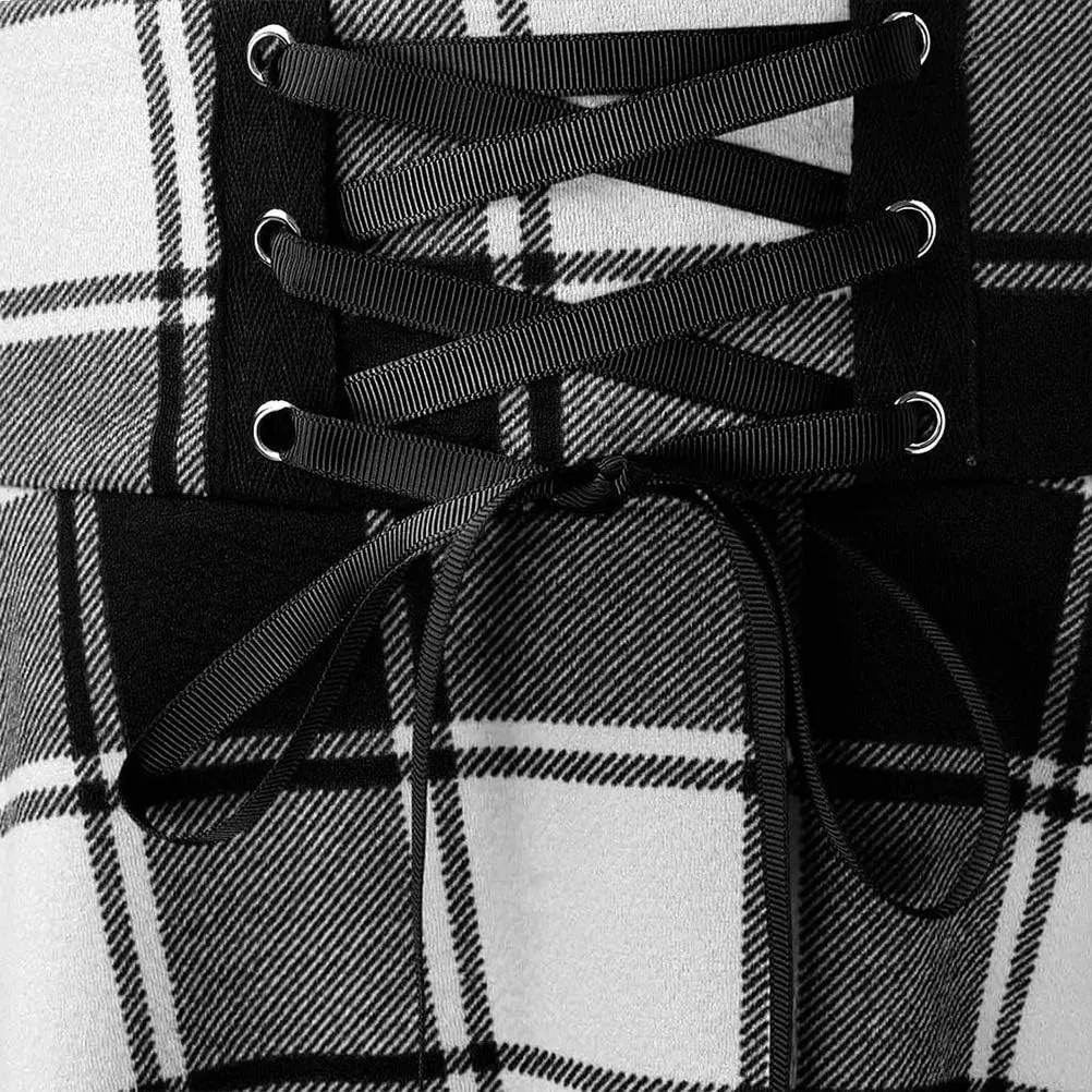 IDEALSANXUN Gothic Plaid Mini Skirts for Women Short High Waist Plaid Skirts