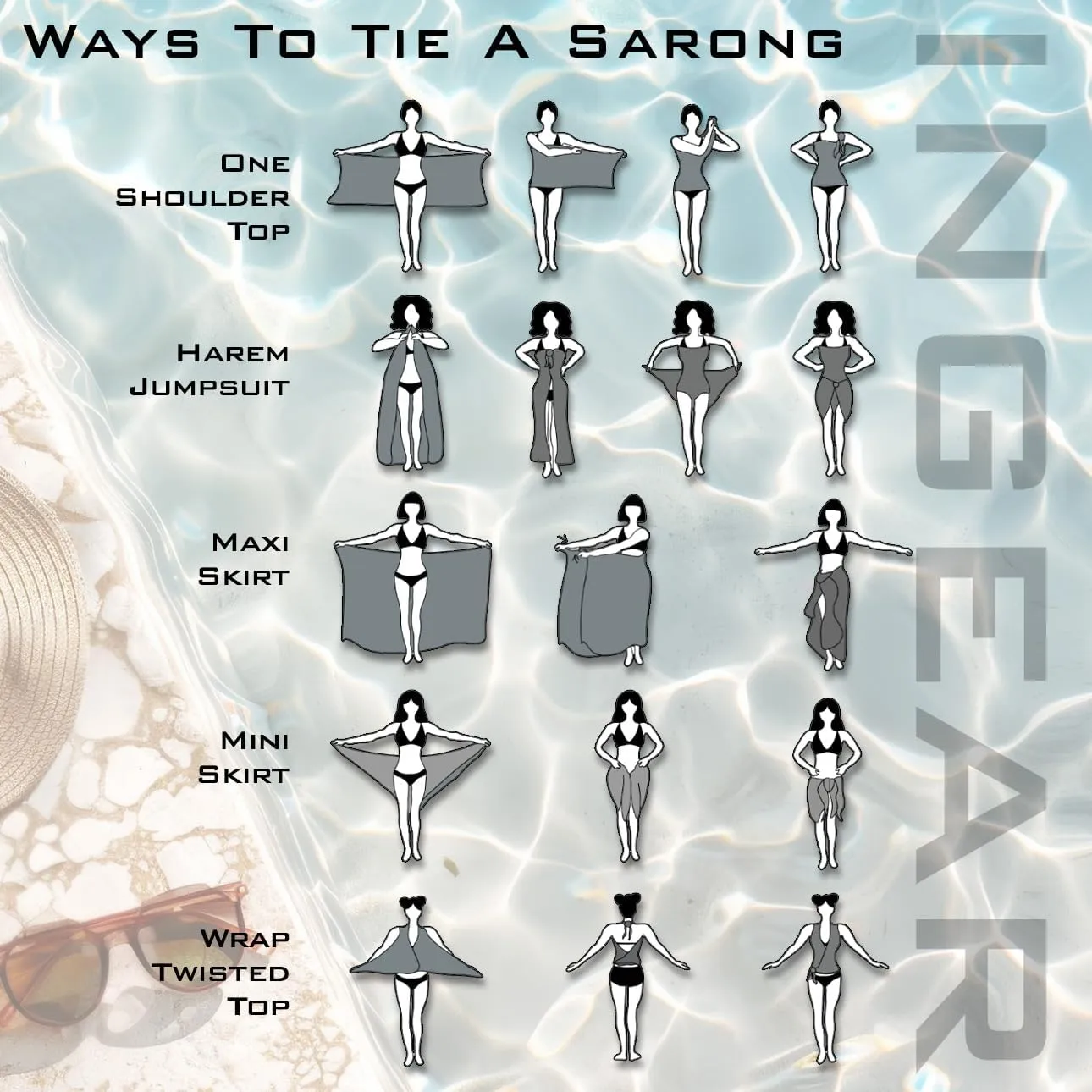 INGEAR Sarong Bathing Suit Cover Up for Women  Long Pareo Beach Wraps, Swimsuit Coverup Skirt, Stylish Bikini Cover Up