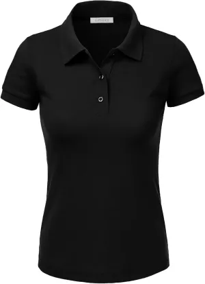 J. LOVNY Women's Slim Fit Long Waist Short Sleeve Plain Polo Tee Shirts