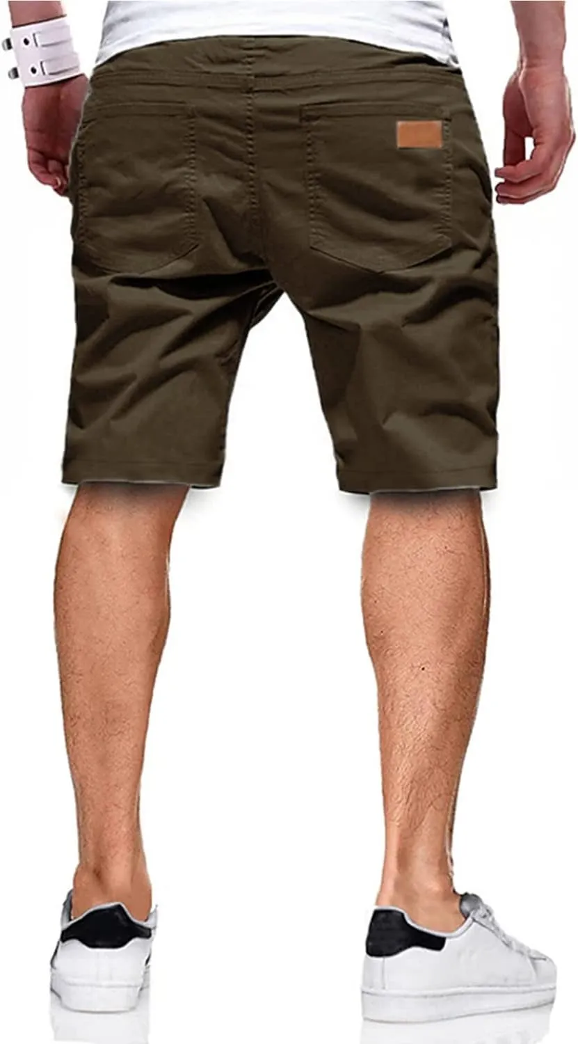 JMIERR Mens Casual Shorts - Cotton Drawstring Summer Beach Stretch Twill Chino Golf Shorts