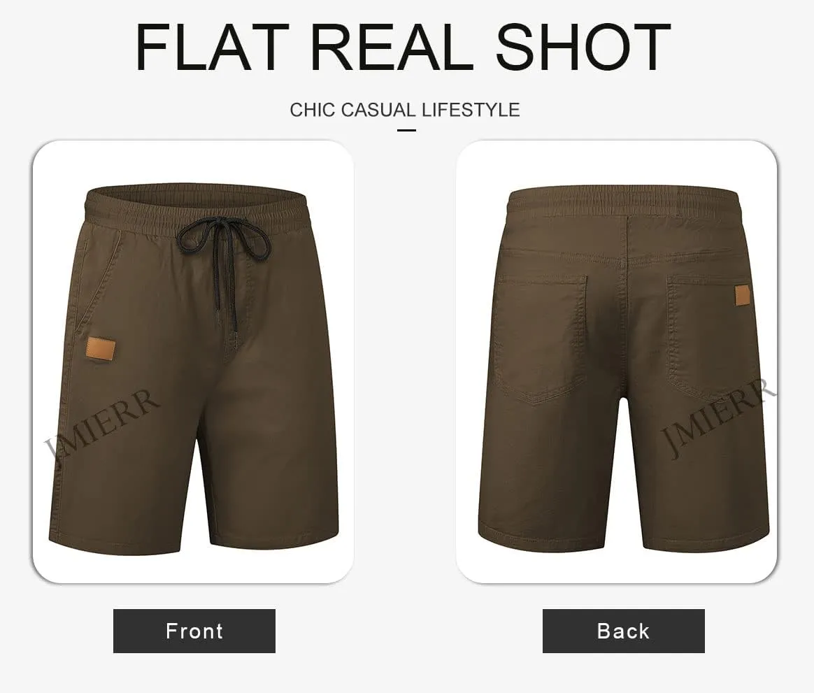 JMIERR Mens Casual Shorts - Cotton Drawstring Summer Beach Stretch Twill Chino Golf Shorts