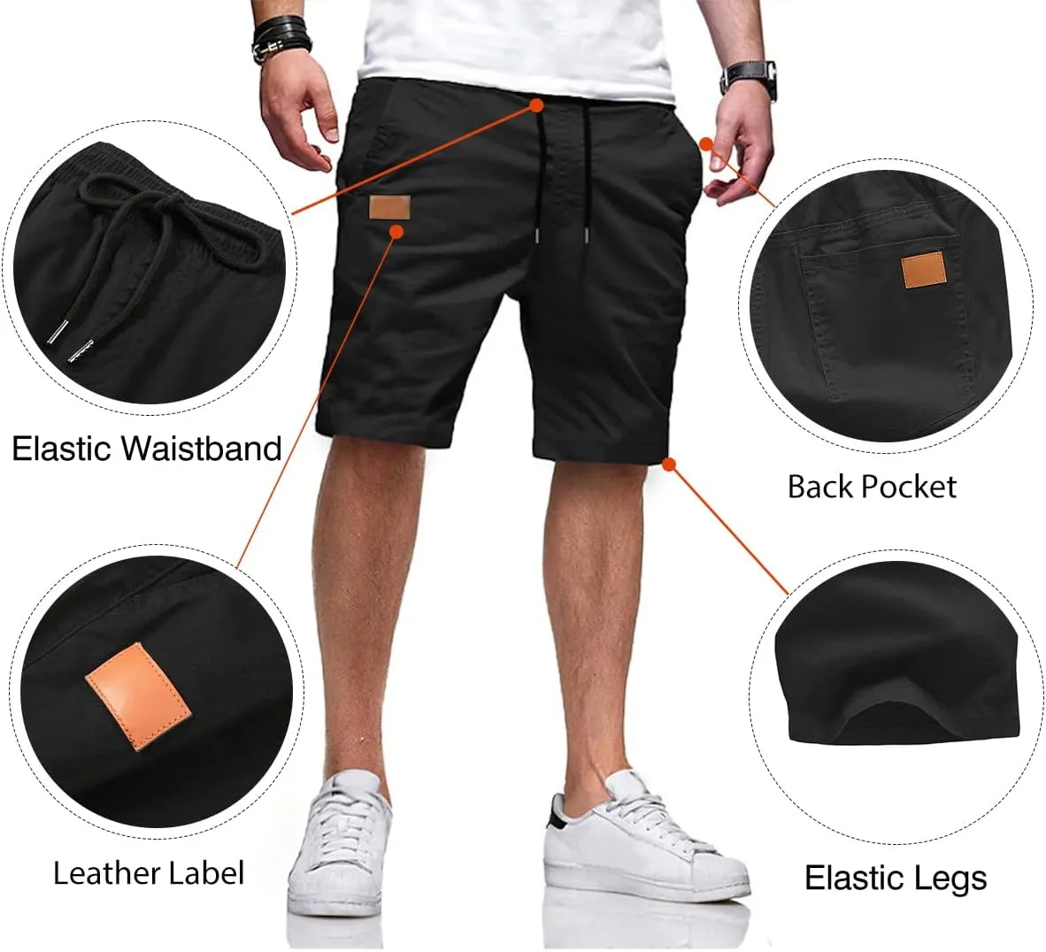 JMIERR Mens Casual Shorts - Cotton Drawstring Summer Beach Stretch Twill Chino Golf Shorts