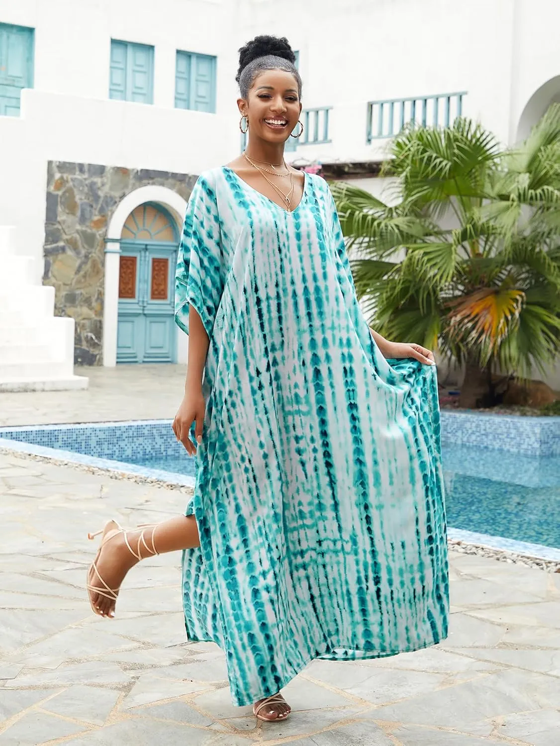 Kaftan for Women Plus Size Bathing Suit Cover up Batwing Dress Loose fit Moroccan Caftan mumu Dresses for Women
