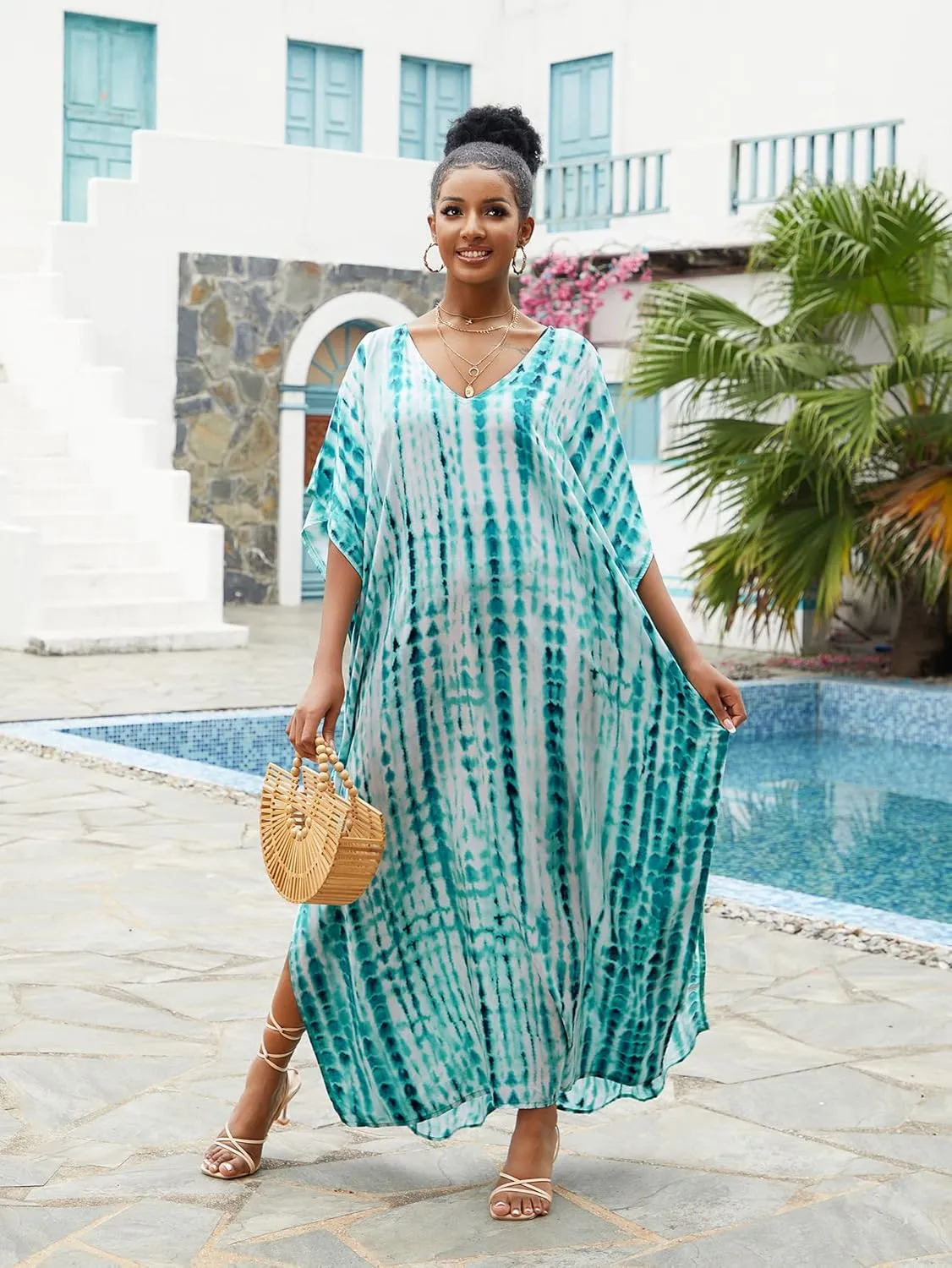 Kaftan for Women Plus Size Bathing Suit Cover up Batwing Dress Loose fit Moroccan Caftan mumu Dresses for Women