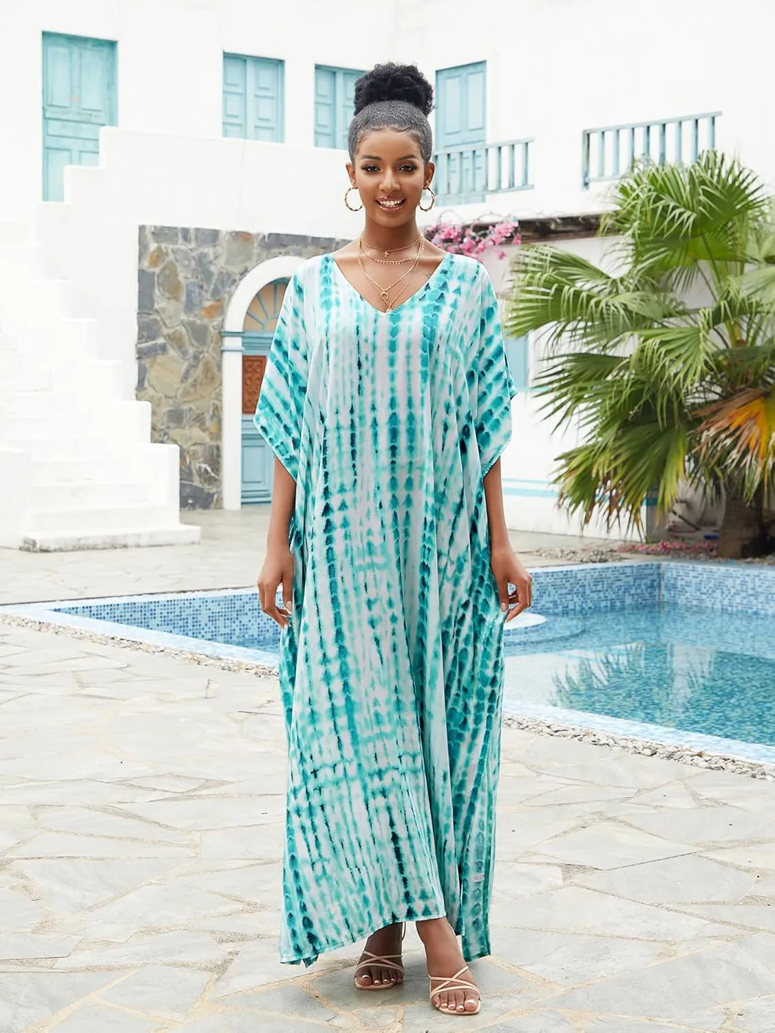 Kaftan for Women Plus Size Bathing Suit Cover up Batwing Dress Loose fit Moroccan Caftan mumu Dresses for Women