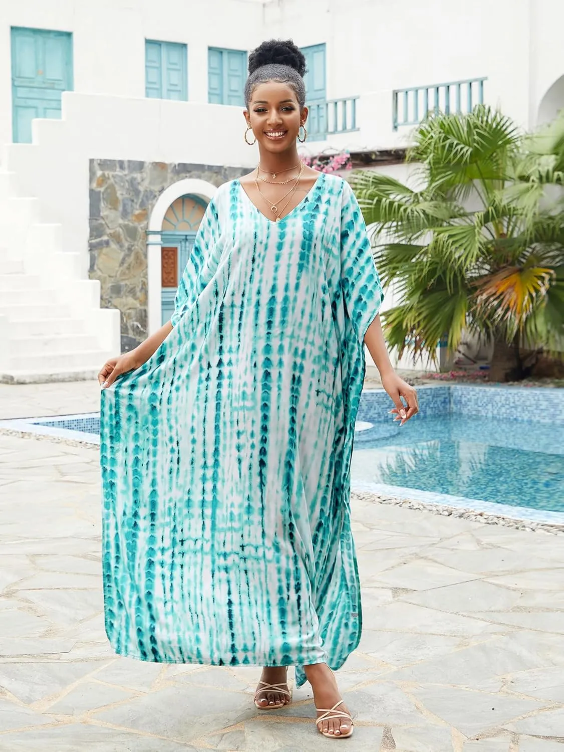 Kaftan for Women Plus Size Bathing Suit Cover up Batwing Dress Loose fit Moroccan Caftan mumu Dresses for Women